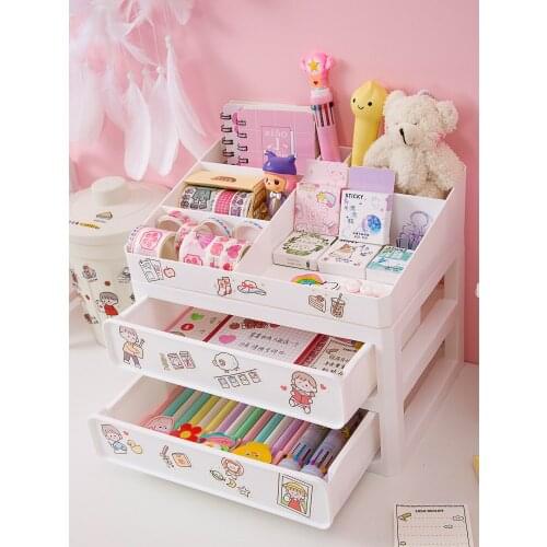 Ins desktop student cosmetics storage box drawer multi-layer stationery rack girl heart can be multiple combinations organizer