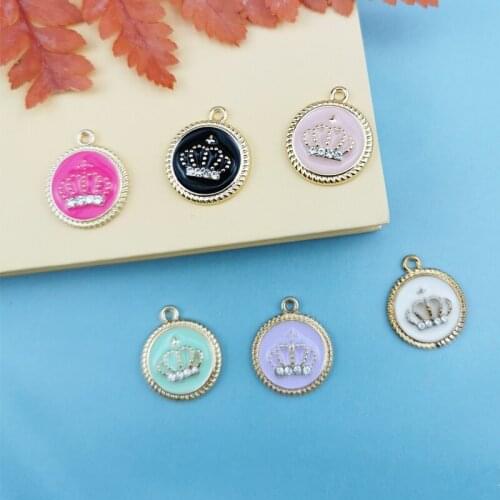 10pcs 16*19mm Round Crown Enamel Charms Alloy Pendant fit for bracelet Necklace DIY Fashion Jewelry Accessories