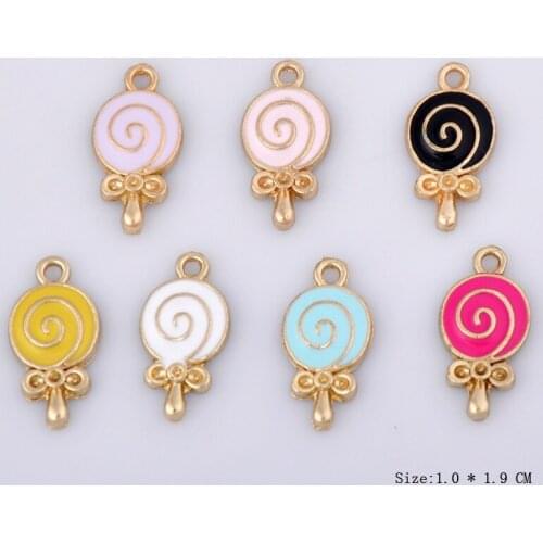 10pcs 10*19mm DIY alloy metal enamel Lollipop charms dangle, fashion food lolly pendants for bracelet jewelry making trinket