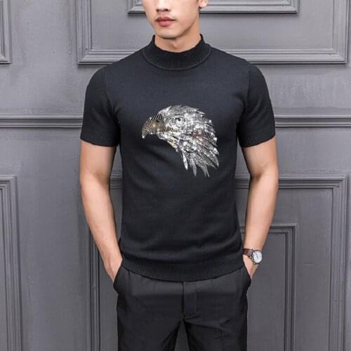 2021 Popular Fashion Hot Drilling Animal Design Korean Fabric Mens T-Shirt Sweater Knitted Short Sleeves