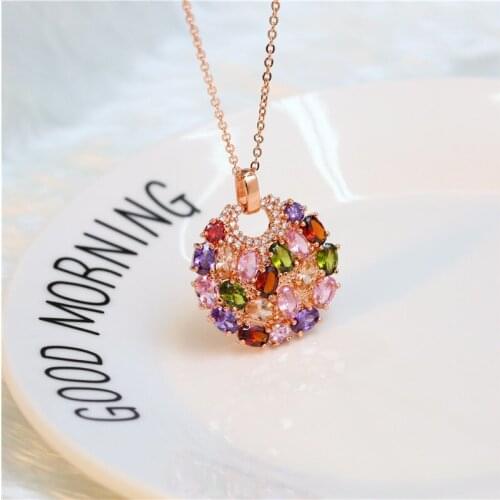 Popular 925 Mosaic Crystal Flower Pendant Trendy Chain Necklace Fashion Charm Personality Jewelry Accessories