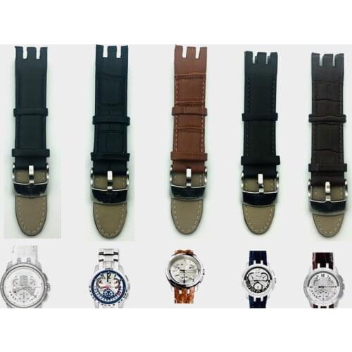 Bamboo Pattern Strap Genuine Leather Watchstrap Pin Clasp Bracelets for Swatch YRS403 401 402G 412 413 418 Watches Band 21mm