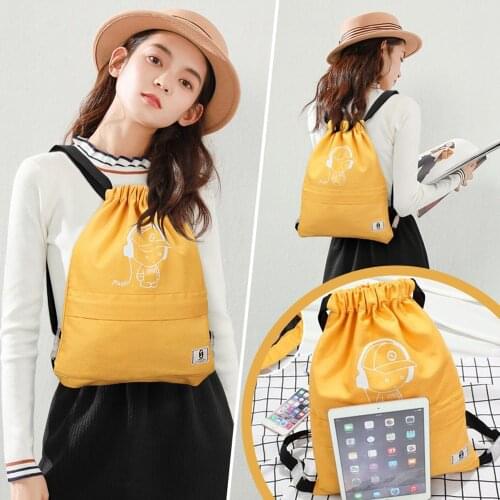 Fashion Cartoon Canvas Drawstring Backpack Bag Portable Casual String Knapsack for Women Men Shoulder Bag Travel Storage Package
