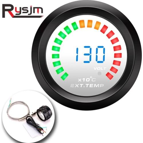 Car Auto 12V 52mm Universal Exhaust Gas Temp Gauge + Voltmeter Ext Temp Meter EGT With auto temperature sensor exhaust 0~130