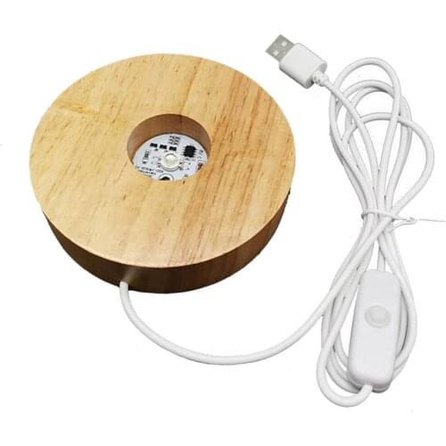 USB LED Wooden Lamp Holder Wood Light Base Colorful Table Art Glass Light Base Wooden LED Light Display Stand Lamp Holder