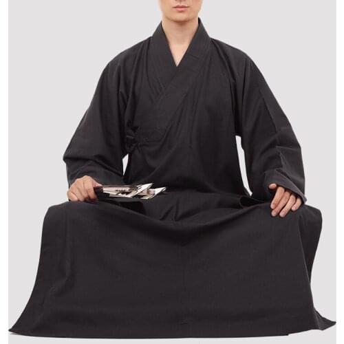 Unisex high quality winter warm linen&cotton buddhist shaolin monk kung fu robe zen lay clothing buddha meditation suit blue