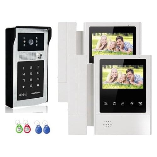 XINSILU Intercom Doorbell Security Video System 2XTouch Key LCD Color Monitor 4.3" Video Door Phone+1XNight Version FRID Camera