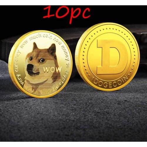 10pc Gold Dogecoin Coins Commemorative Collectors Gold Plated Doge Coin