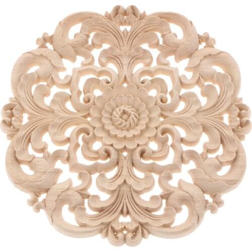 1 Pair European Style Wood Round Carved Applique for Furniture Decoration, 20cm