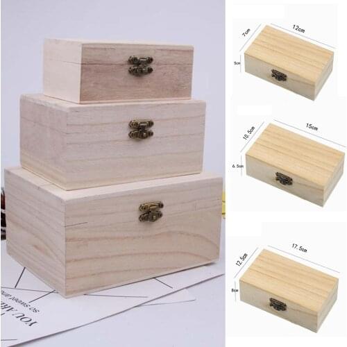 Plain Wooden Storage Boxes Square Hinged Craft Gift Sundries Office Supplies Home Organization Storage Box 17.5X12.5X8cm