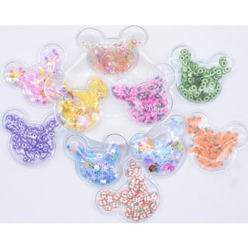 Randomly 10Pcs 52*45mm Transparent PVC Mouse Head Filling Shakers Applique for Handmade Crafts Headwear Hair Clips Bow Decor C28