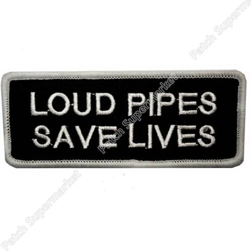 100 pcs Loud Pipes Save Lives Fun Embroidered Biker Vest Patch SEW-ON IRON-ON Biker Vest Badge clothes Wholesale stickers