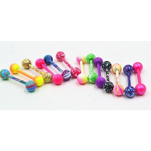 100pcs Body Jewelry Piercing Tongue Ring Barbells Nipple Bar 14G~1.6mmx16mmx6mm Mix Nice Colors