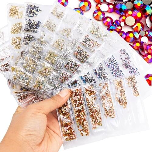 1440pcs SS3-SS10 Crystal Glass Nail Art Rhinestones Multi-size Colorful Round Flatback Rhinestones DIY Nail Art Decorations