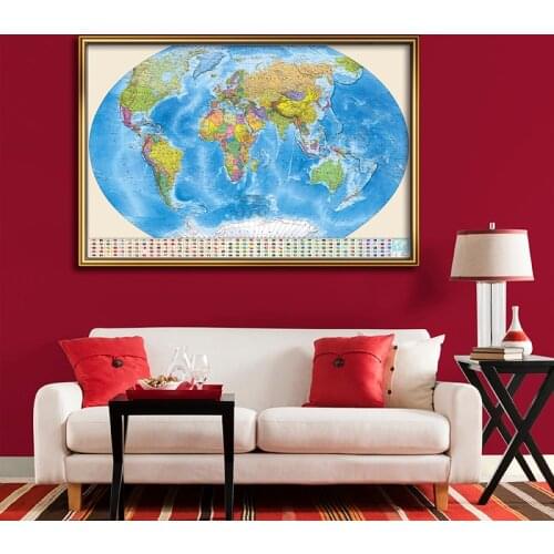 150*100cm The Russian World Map With Flags Non-woven Canvas Painting Vintage Wall Art Poster Living Room Home Decoration