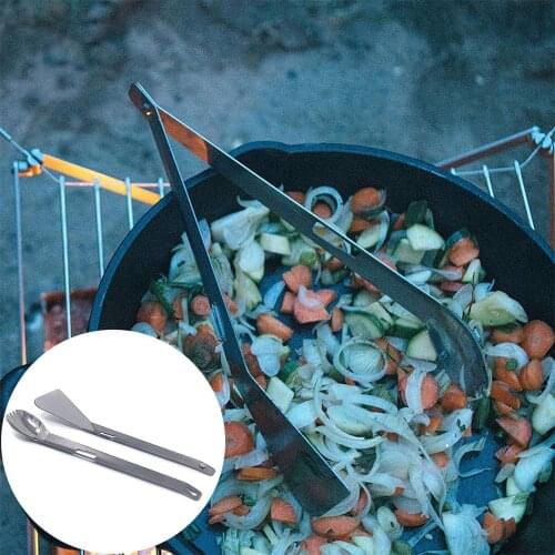 3 in1 Tongs Spatula Stainless Steel Multi Utensil for Camping BBQ Shovel Clip Outdoor Tableware for Outdoor Panic Tool