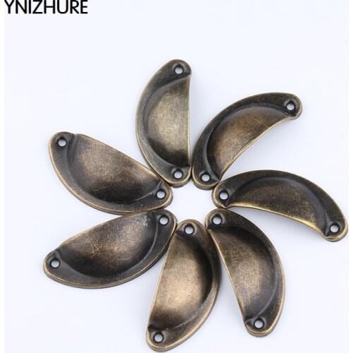 50pcs 50*20mm Sale Promotion Tiradores Muebles Metal Antique Drawer Handle Medicine Cabinet Green Ancient Shell Semicircle