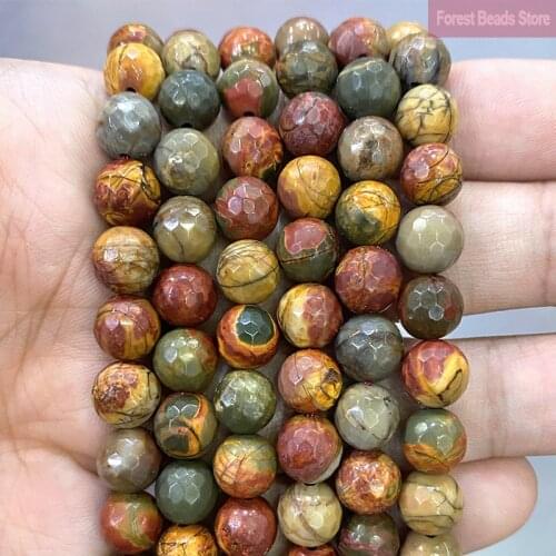Natural Football Shape Faceted Picasso Jaspers Round Loose Spacer Beads DIY Bracelets for Jewelry Making 15'' Inch 4/6/8/10/12mm
