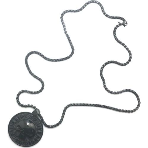 Unisex 316L Stainless Steel Ride to Live, Live to Ride Big Skull Stars Black Pendant Chain
