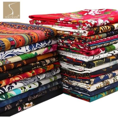 Floral Cotton Linen Vintage Fashion Apparel Fabric Furnishings Upholstery Abstract Geometric Art Clothes, 145cm Wide