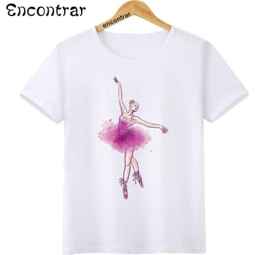 Kids Ballet Dancing Girl Print O-Neck T Shirt Tees Summer Cute Beautiful Tops Children T-Shirt Boy/Girl Clothing,HKP3086