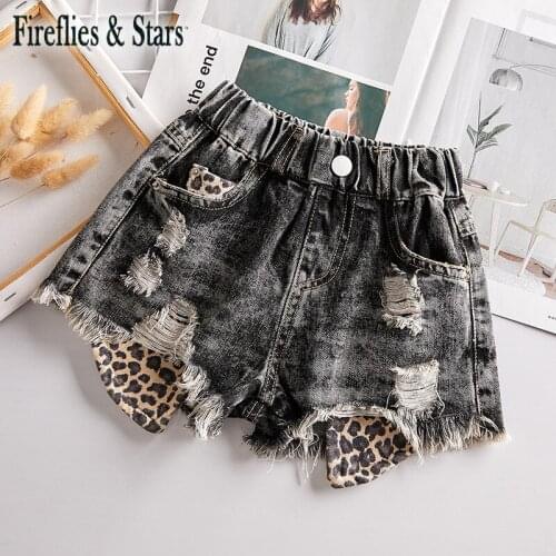 Summer girls hot shorts baby mini jeans kids denim shorts children bottoms streetwear fashion ripped leopard patch 2 to 14 yrs