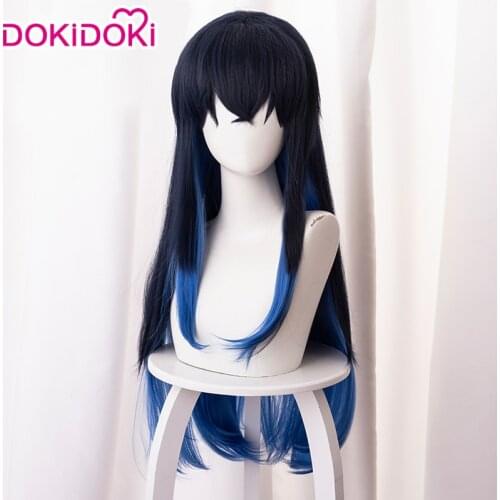 Dokidoki Anime Demon Slayer Kimetsu no Yaiba Cosplay Hashibira Inosuke Women Long Hair Wig Cosplay Costume Bule Hair Wigs