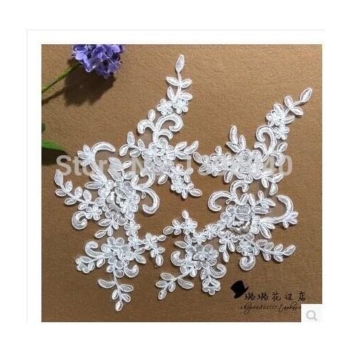 2014 new high quality ivory white lace applique 25*13cm for dress wedding dress veil Manual accessories DIY 2pair/bag s01