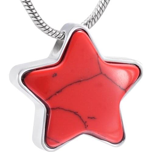 IJD9165 Stainless Steel Red Stars Fashion Cremains Keepsake Pendant for Ashes Urn Memorial Souvenir Necklace Jewelry