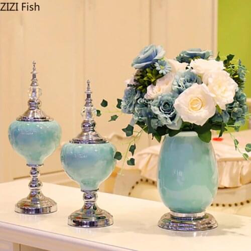 Ice Crack Texture Ceramic Vases Floral Flower Arrangement Flowers Pot Metal Base Porcelain Vase Desk Decor Home Decoration
