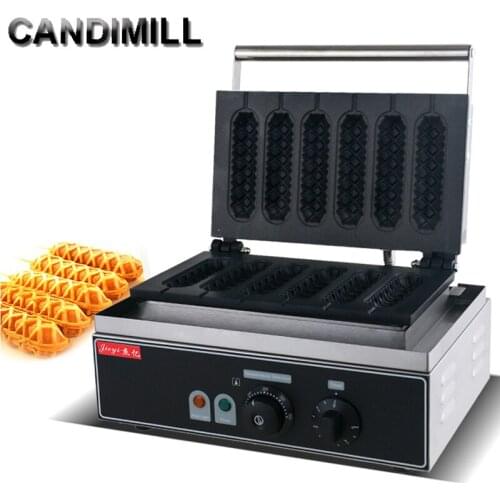 Commercial Electric 6pcs Waffle Lolly Maker Crispy French Hot Dog Lolly Stick Muffin Sausage Machine Grill