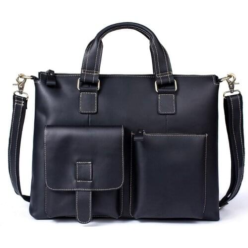 Leather mens casual portable official document first layer cowhide one-shoulder messenger bag zipper Solid Casual Fashion