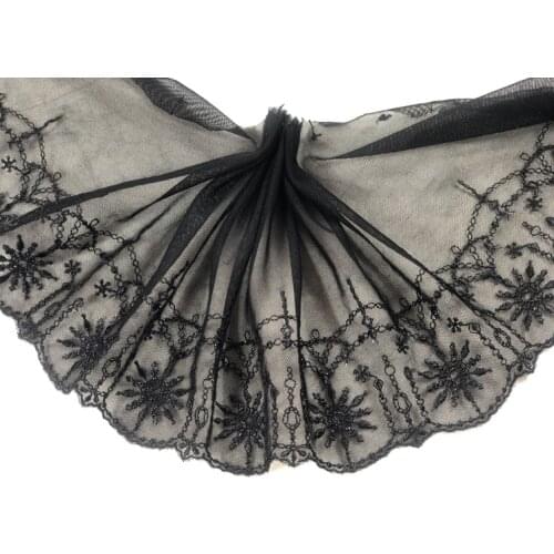 2Meters Embroidery Lace Trim Black Flowers Ribbon 15cm Wide DIY Handmade Laces Accessories Textile Fabrics High Quality