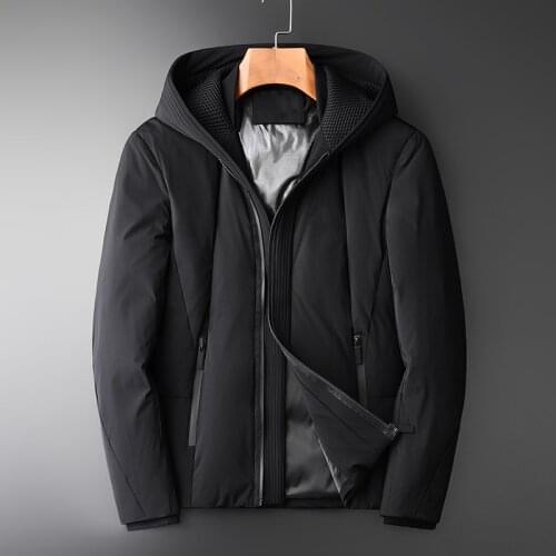 High Density Duck Jacket Luxury Fashion Windproof Fabric Hooded Parka Men Winter Coat Black Man Down Coats