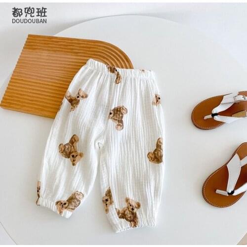 Summer Kids Casual Pants Adorable Cartoon Bear Design Thin Cotton Soft Breathable Trousers Baby Boy Girl Cheap Cozy Clothing