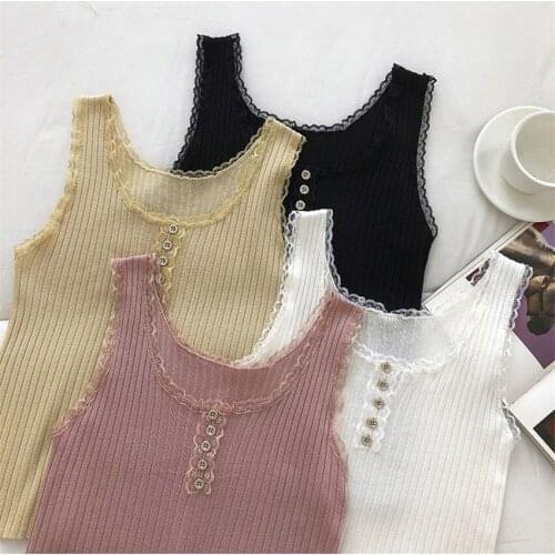 New Spring Big Size Women Ice Silk Knitted Vest Solid Lace Tank Summer Lady Elastic Tanks Girl Slim Tops Bottomings Outwear 1380