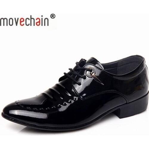 Movechain Fashion Man Lace-Up Leather Office Dress Wedding Derby Shoes Luxury Mens Business Oxfords Mens Casual Party Flats
