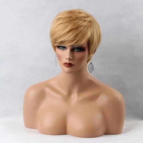 Soft Short Straight Women Charming Human Hair Wigs for Fancy Dress