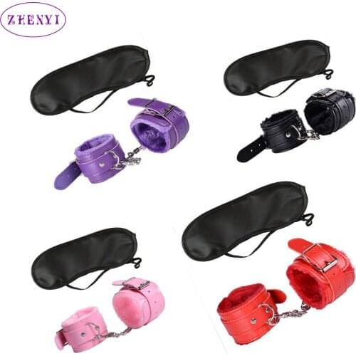 BDSM PU Leather Handcuffs For Sex Bondage Sex Ankle Cuff Plush Roleplay Mask Adjustable Handcuffs Adult Sex Toys For Women Men