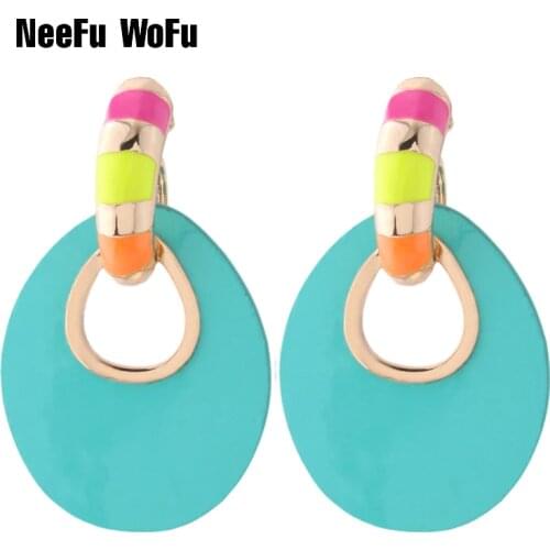 NeeFu WoFu Neon Leather Earring Fluorescent green Oorbellen Printed rings for women orecchini Ear bijoux femme Brinco jewelry