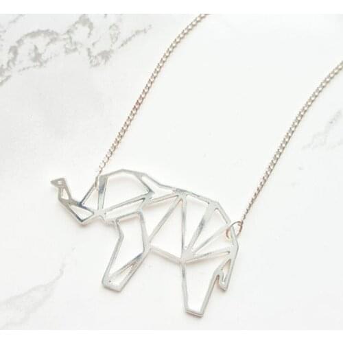 Origami elephant Necklace Animal Jewelry Women Statement Necklace