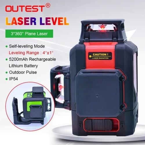 OUTEST 12 lines 3D Green/Red Laser Level Self-leveling 360 Degree Horizontal And Vertical Cross Lines For Construction Tools