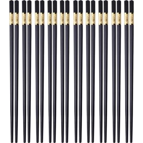 10pairs Black FU Chopsticks Alloy Non-Slip Sushi Hashi Food sticks Chop Sticks Set Chinese Japaneses Chopsticks with Gift Box