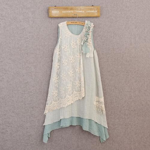 Summer Women Tank Dress Vintage Lace Dress Women Mori Girl Lace Appliques Sweet Sleeveless Floral Embroidery Tank Dress A127