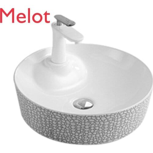 Round Art Hand Washing Porcelain Sink Ceramic Wash Bathroom Modern Design Single Tap Hole Sink