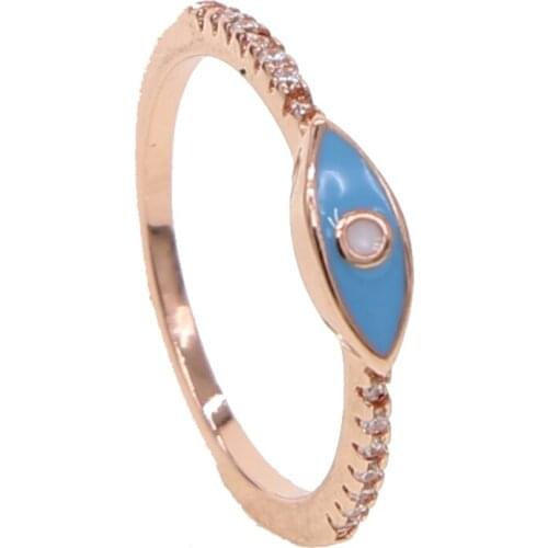 Rose gold color classic modern european jewelry lucky enamel eye finger ring
