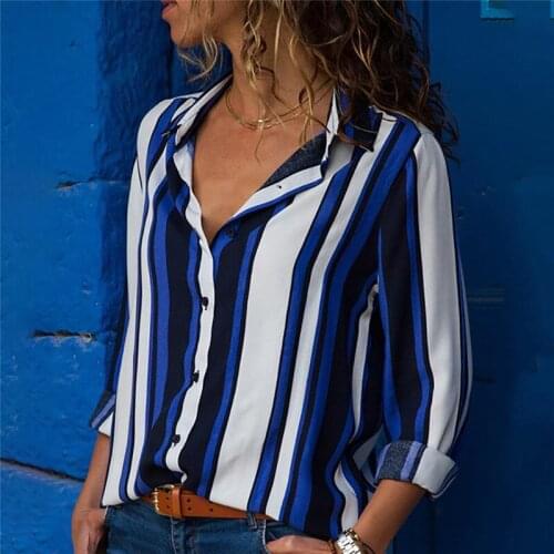 Chiffon Blouse Women Long Sleeve Striped Shirt Turn Down Collar Office Shirt Casual Tops Blusas Femininas Plus Size