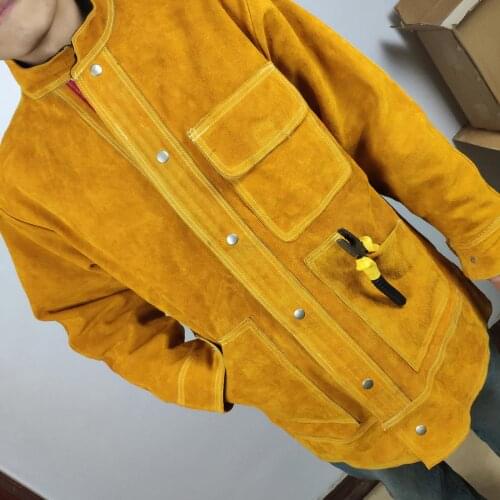 Cowhide Leather Welding Coat Protective Apron Apparel Weld Jacket Soldering Suit Tool