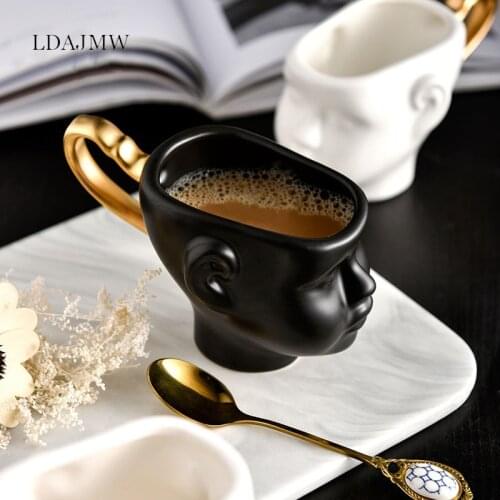 Light Luxury Creative Face Art Abstract European Style Carved Classical Ceramic Coffee Cup Couple Cup Gift Cup