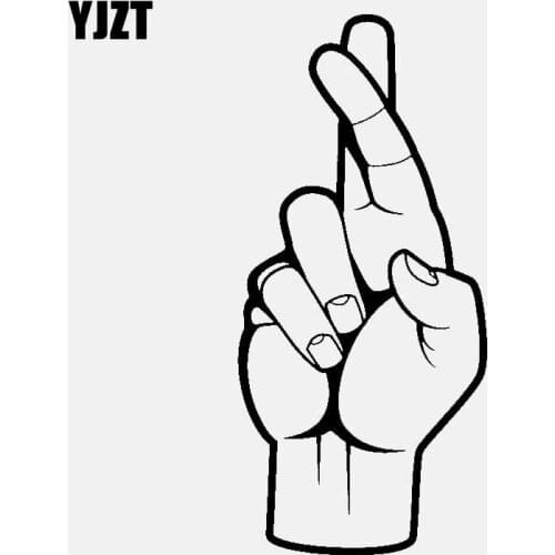 YJZT 6.8CM*14.8CM HAND WITH CROSSED FINGERS VINYL DECAL CAR STICKER Black/Silver C3-1954